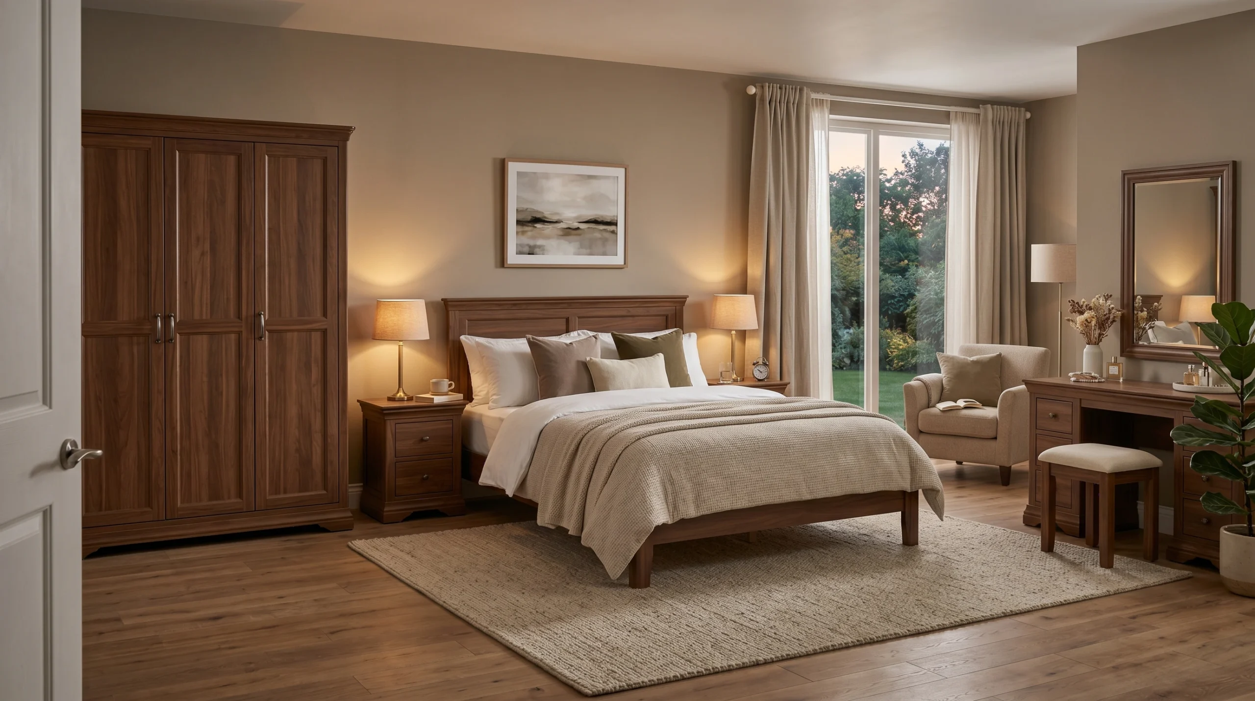 Complete bedroom furniture set Dubai — bed wardrobe and dressing table by Karnak Home