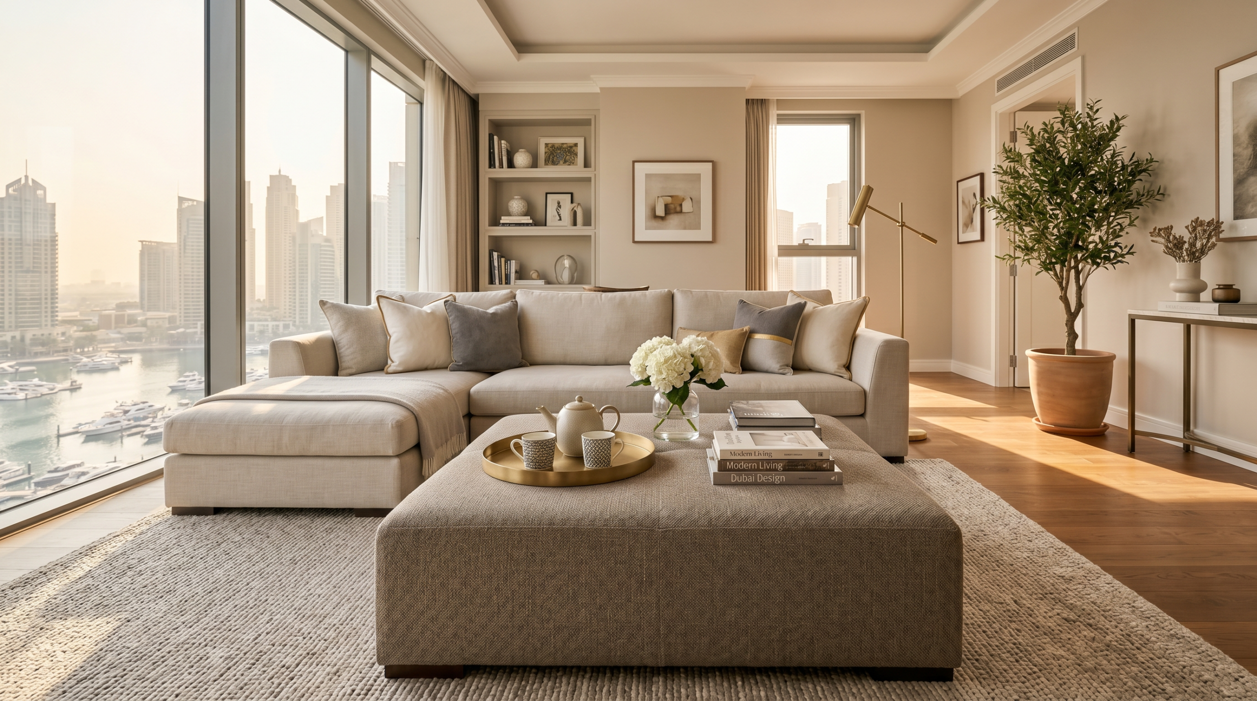 Premium ottomans and poufs Dubai — Karnak Home living room collection