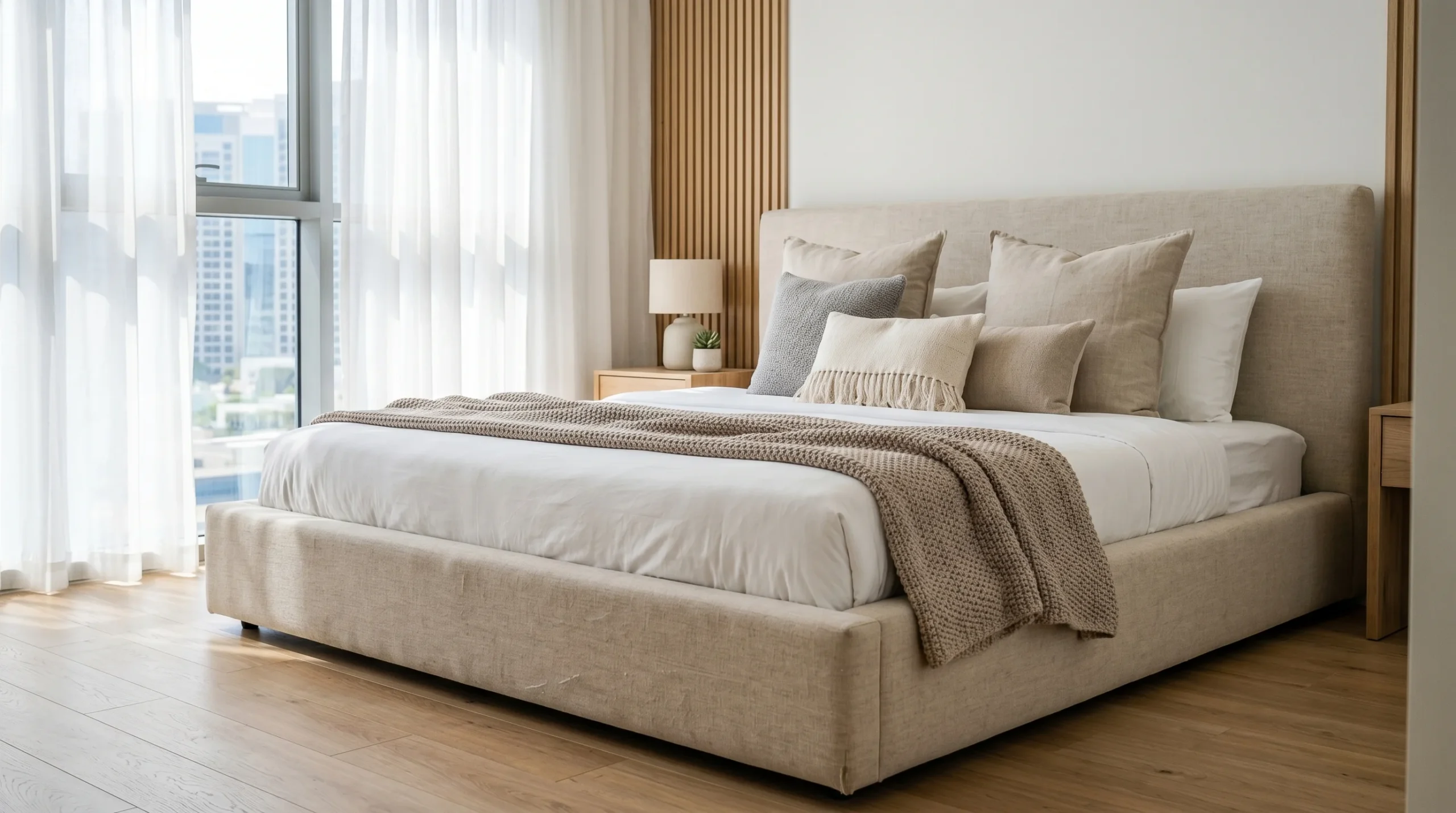 Platform upholstered bed Dubai — Karnak Home contemporary bedroom
