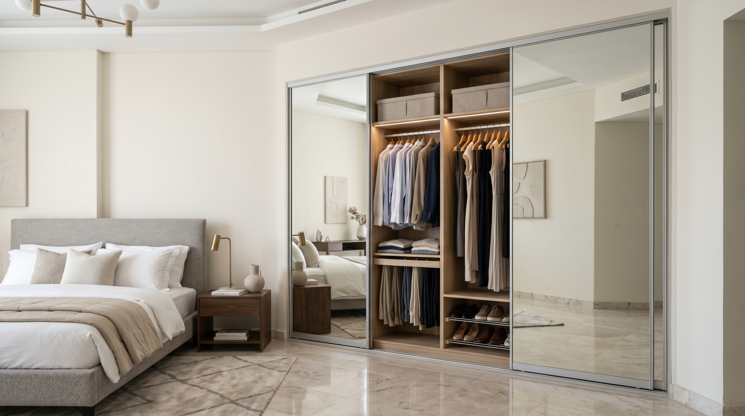 Sliding door wardrobe Dubai — Karnak Home contemporary bedroom storage
