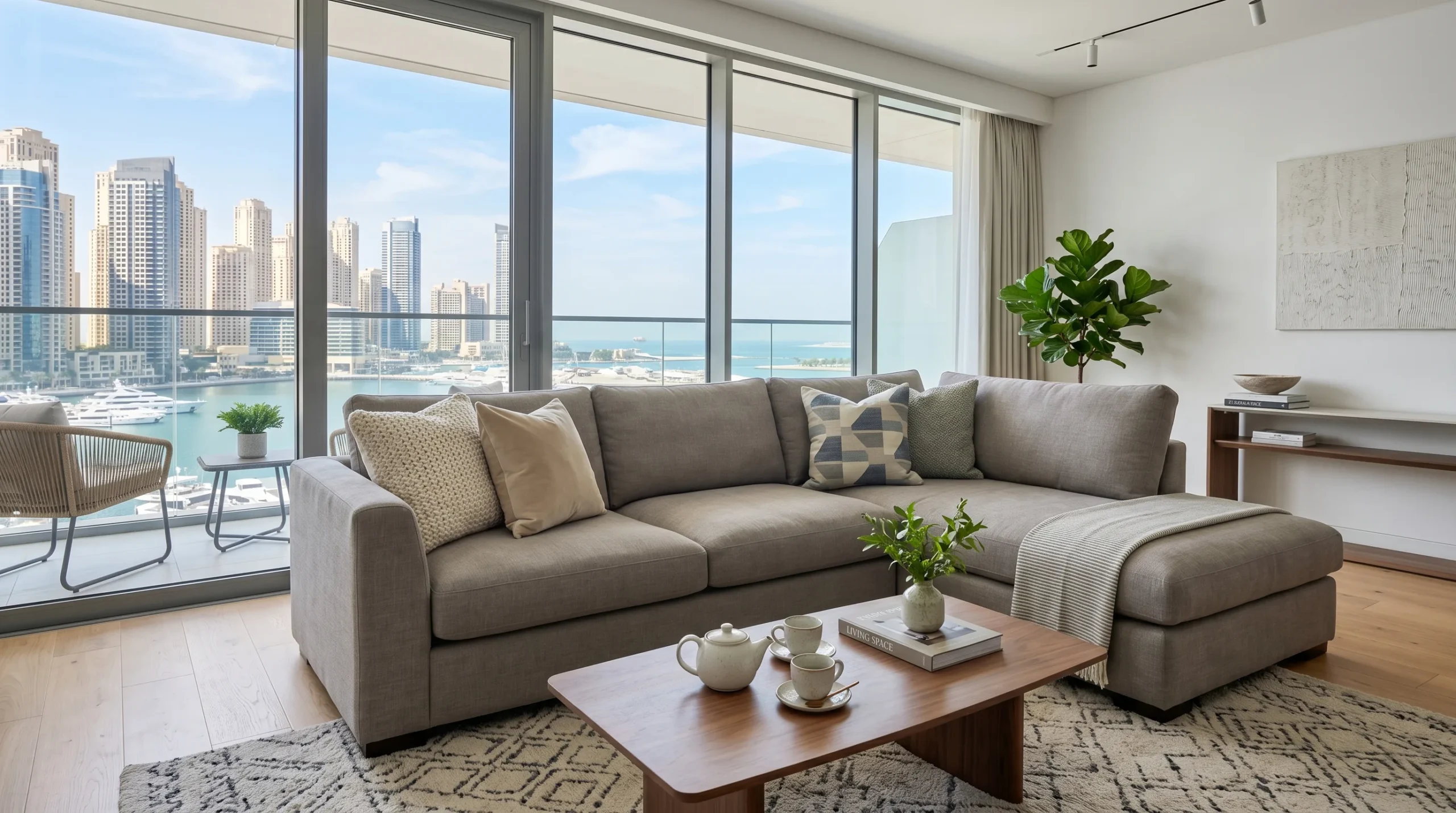 Sofa collection Dubai, L-shape fabric sofa in modern UAE living room