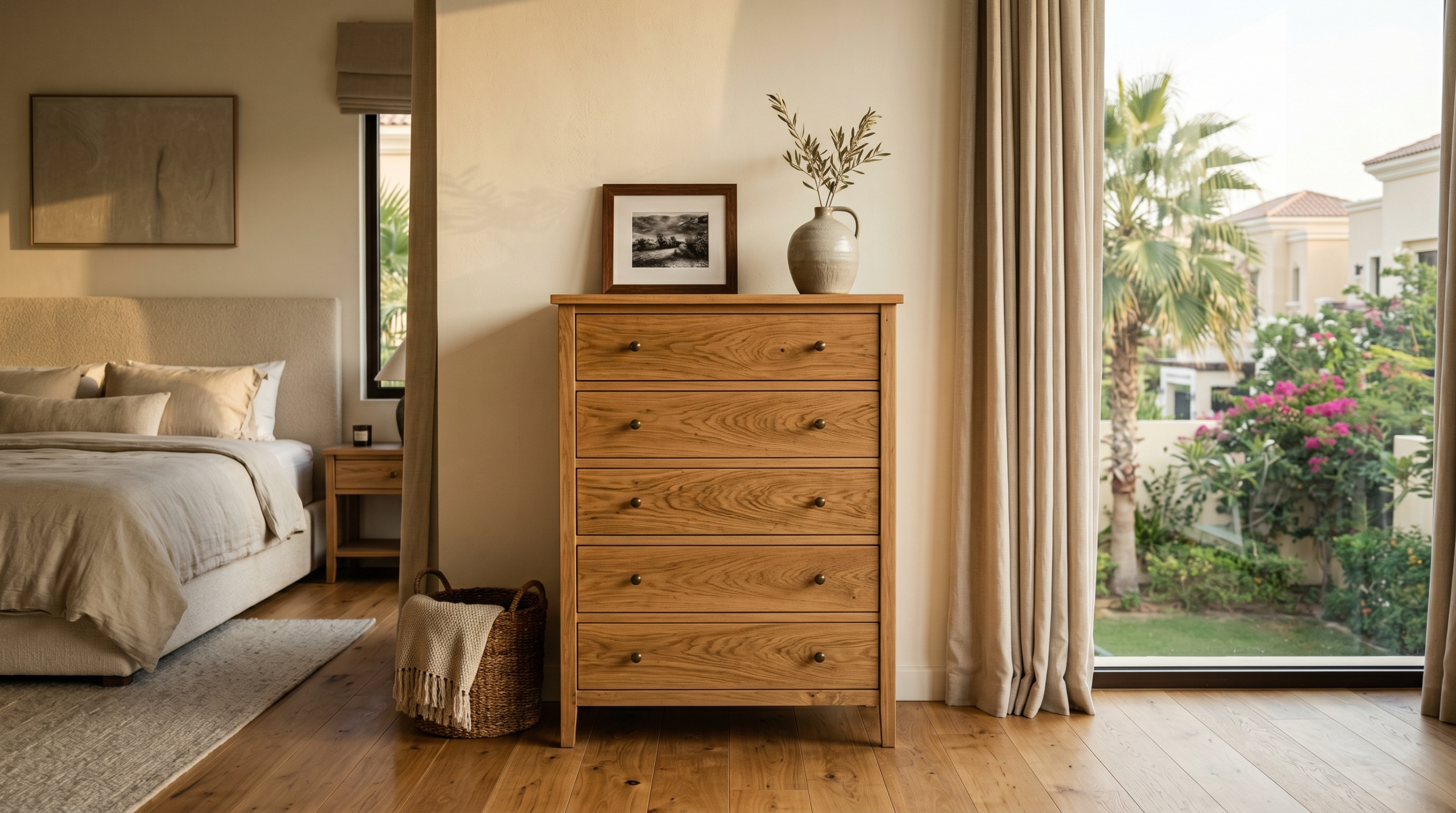 Solid wood chest of drawers Dubai ā natural oak bedroom storage unit by Karnak Home UAE