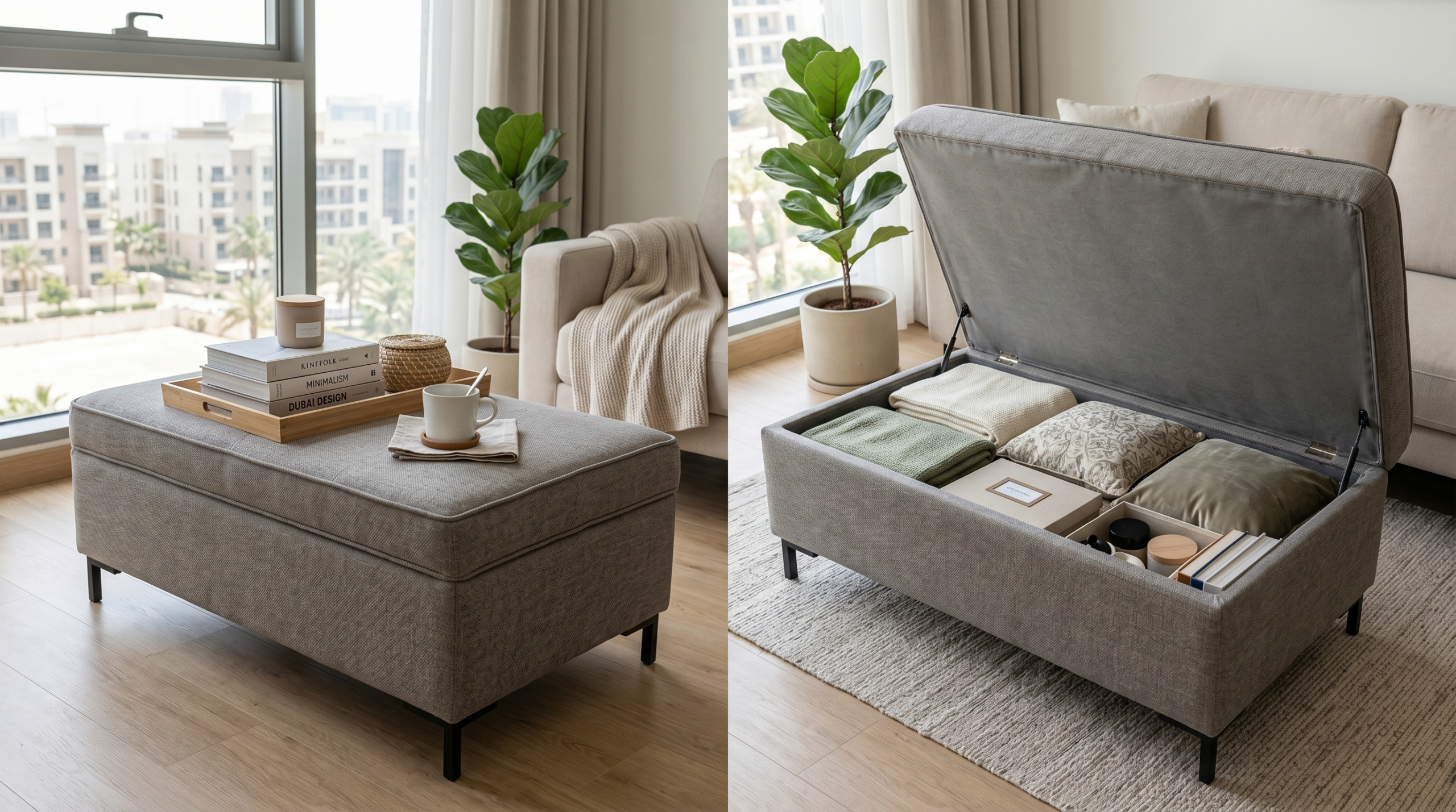 Storage ottoman Dubai — Karnak Home fabric ottoman with hidden compartment