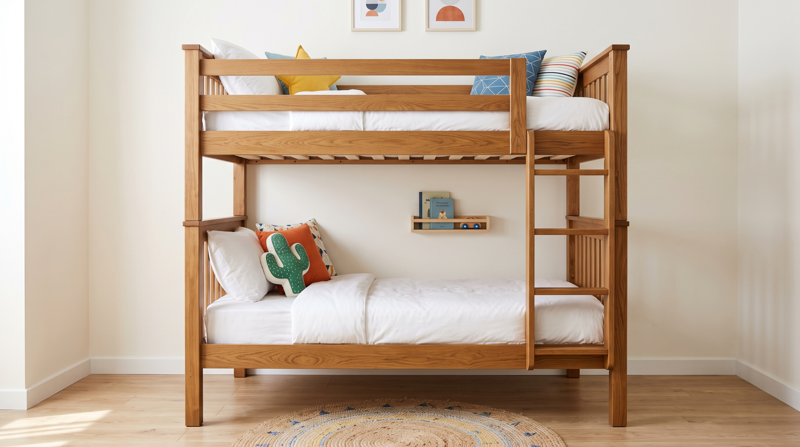 Twin over twin bunk bed Dubai — wooden kids bunk bed with safety rails