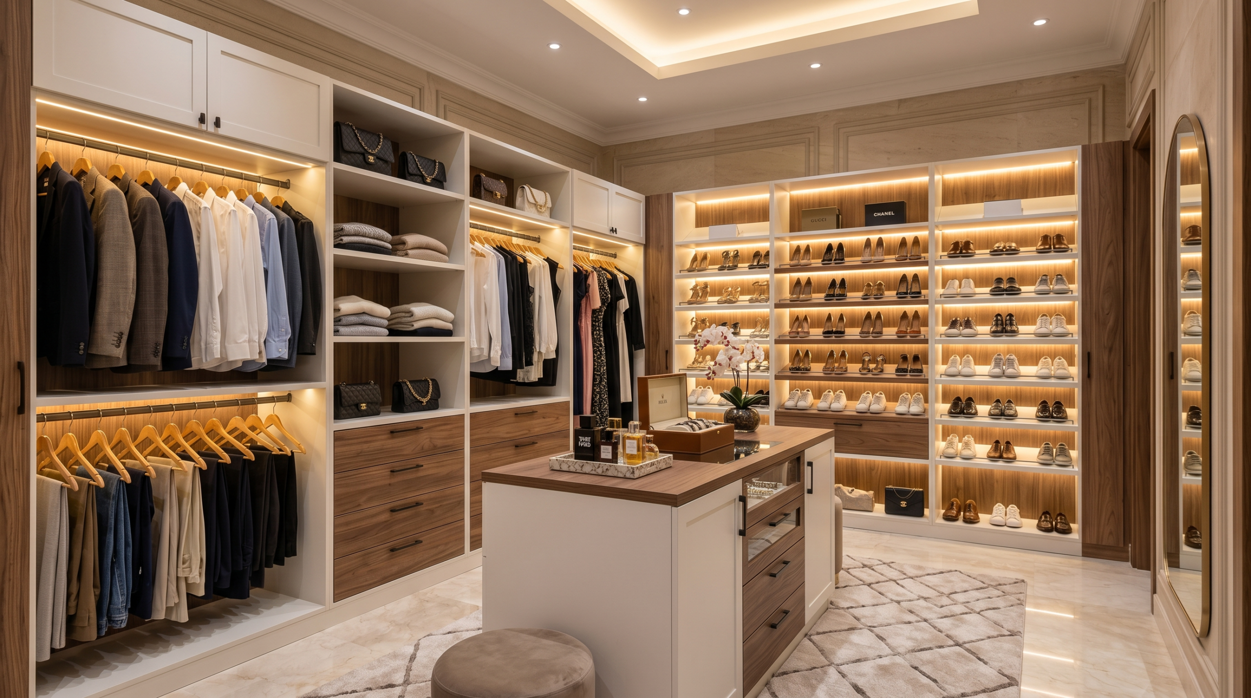 Walk-in wardrobe system Dubai — Karnak Home villa dressing room collection