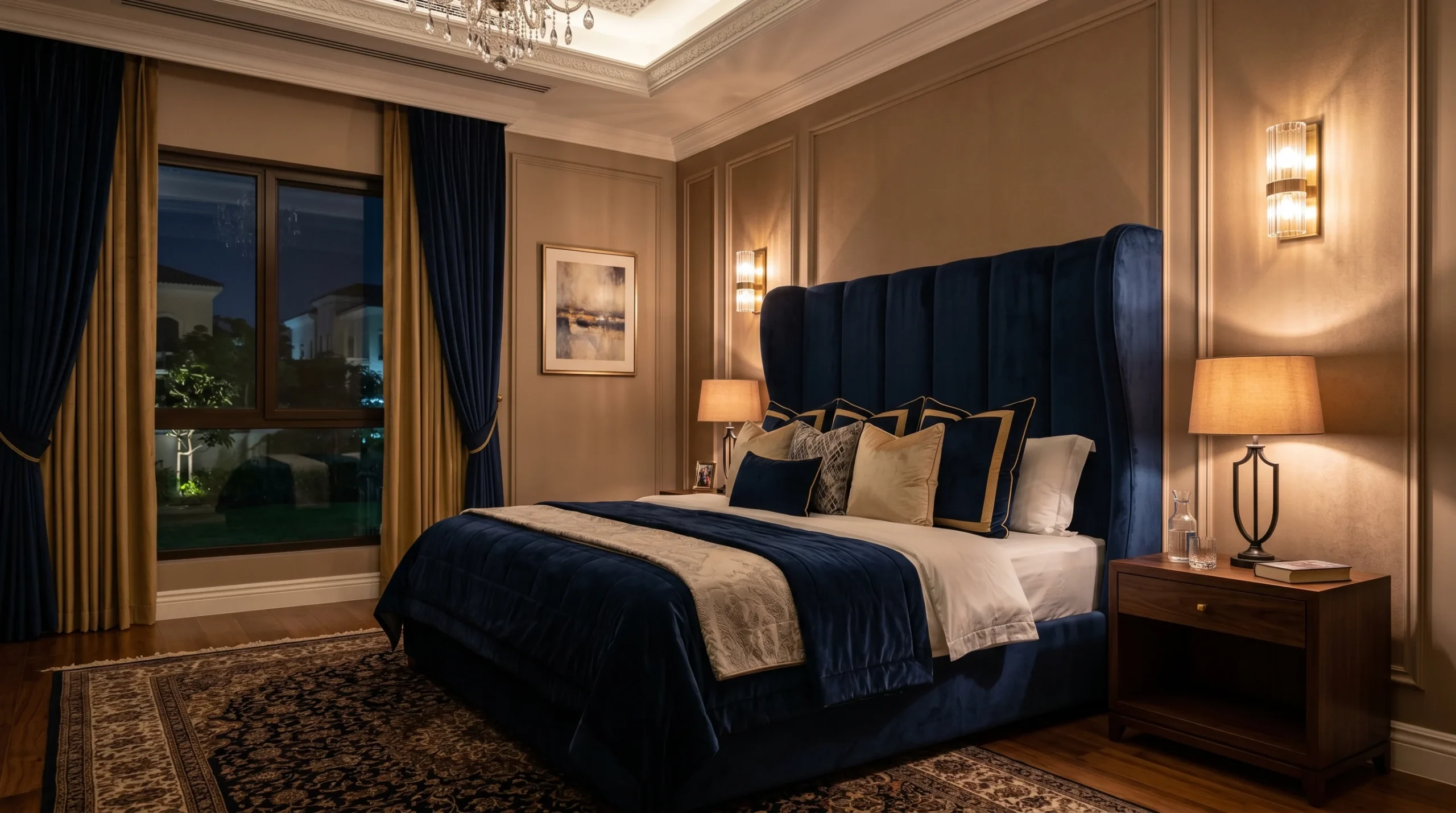 Wingback upholstered bed Dubai — Karnak Home villa bedroom collection