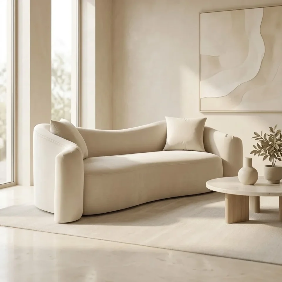 Aureli Velvet 3-Seater Sofa – Beige…