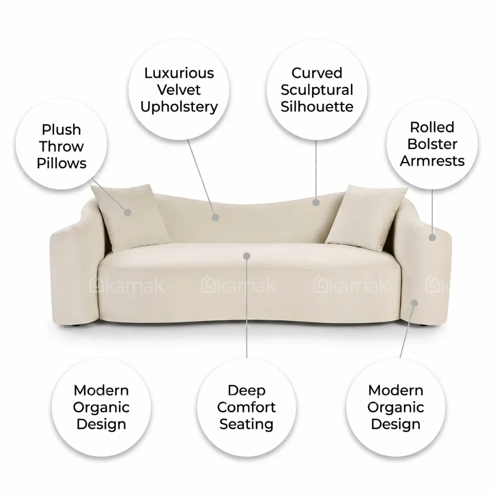 Aureli Velvet 3-Seater Sofa – Beige