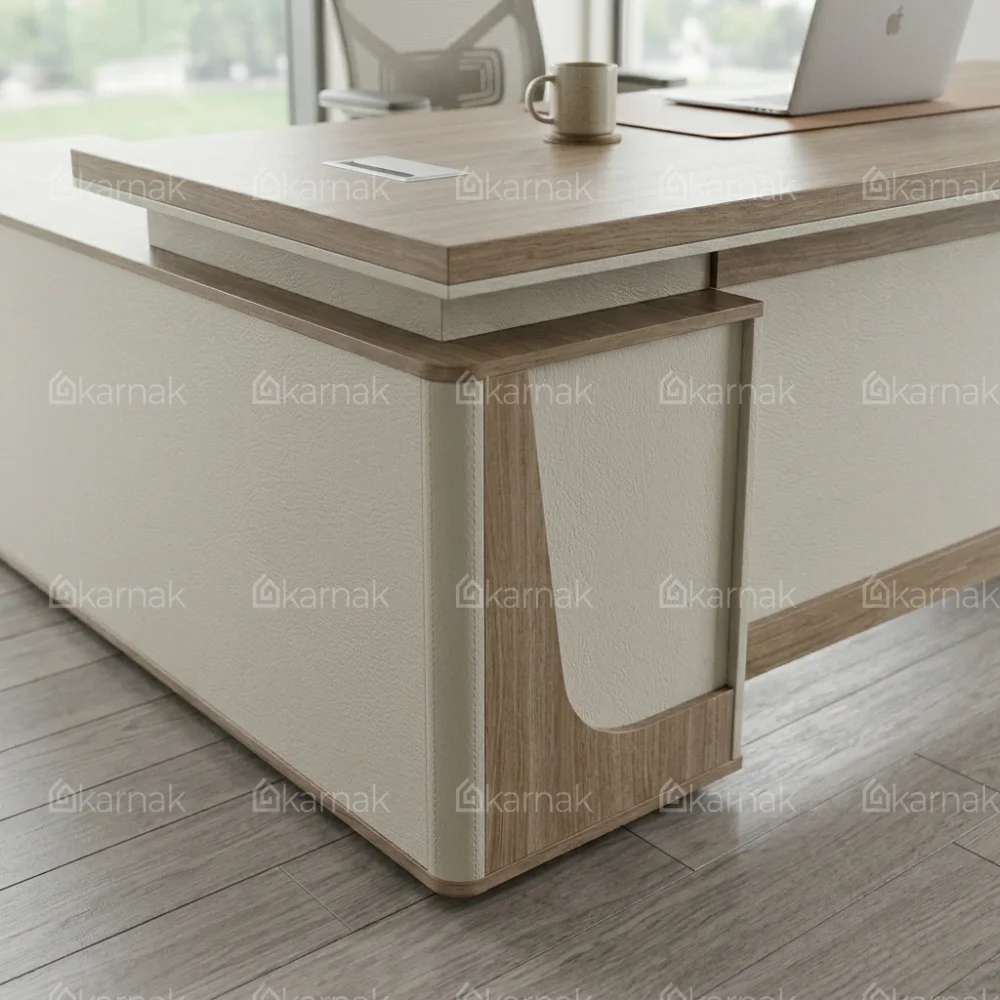 Avorio L Shape Manager Office Desk – Oak + Khaki
