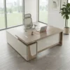 Avorio L Shape Manager Office Desk – Oak + Khaki