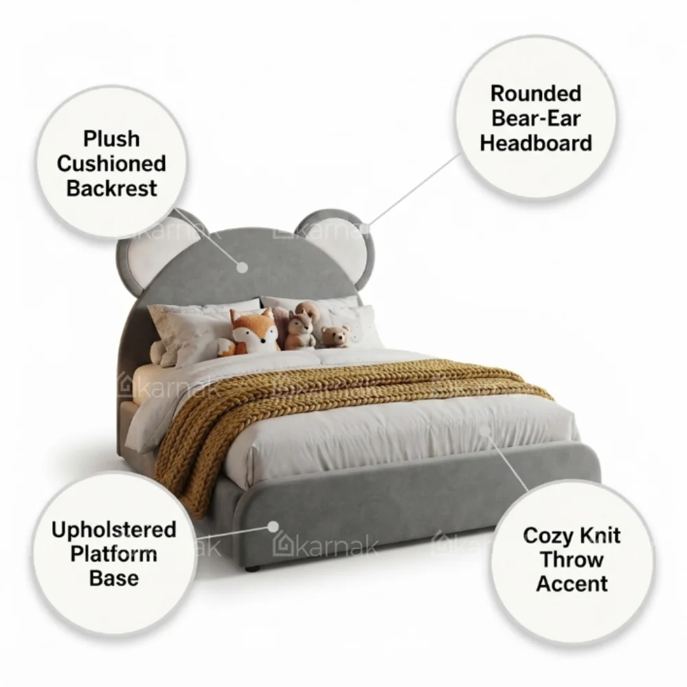 Bearvia Bear Upholstered Bed – Grey