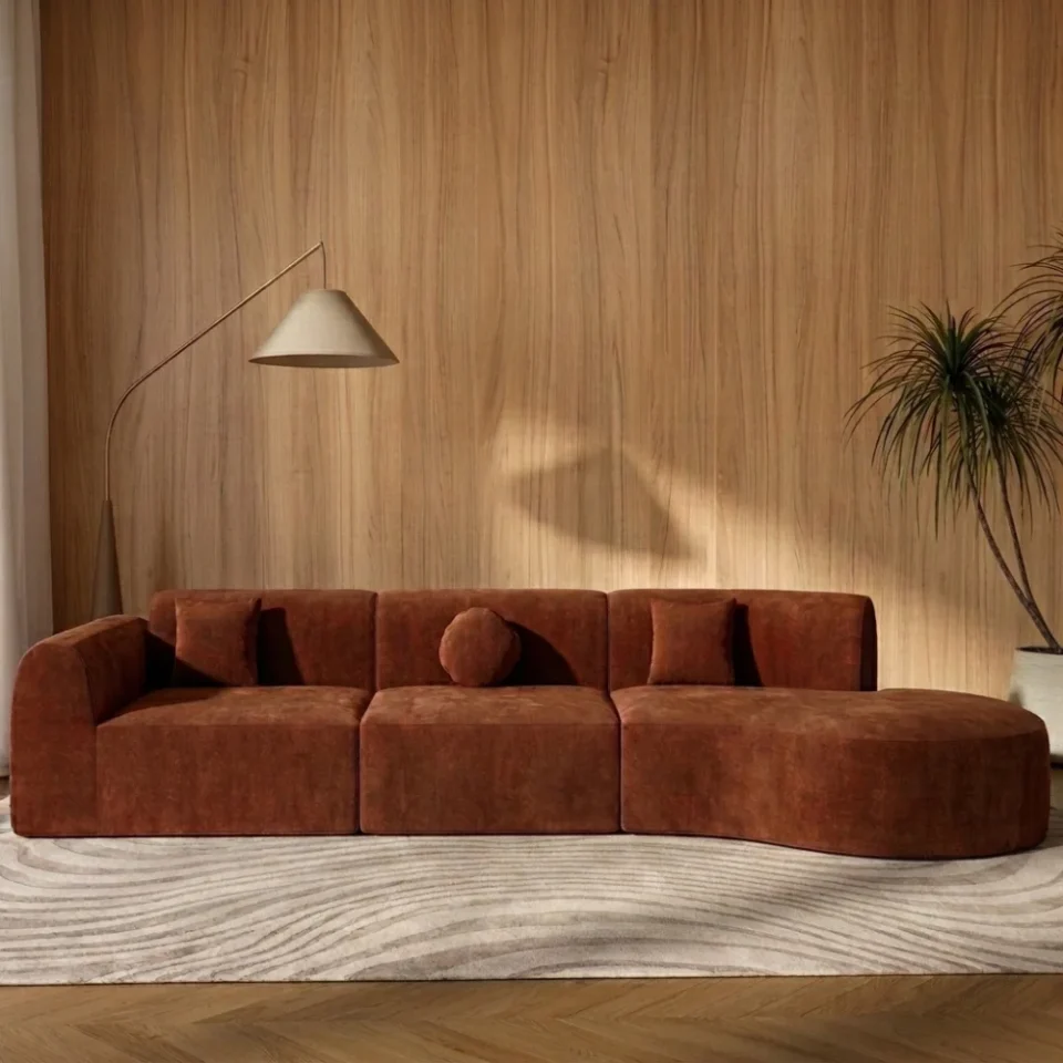 Calvexa 3-Seater Curved Sofa – Brown…