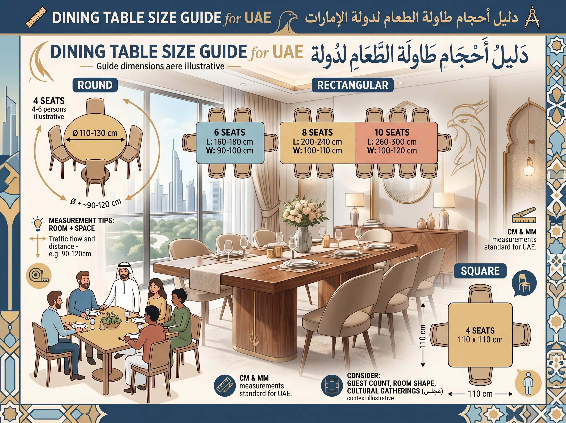 Dining Table Size Guide for UAE Infographic