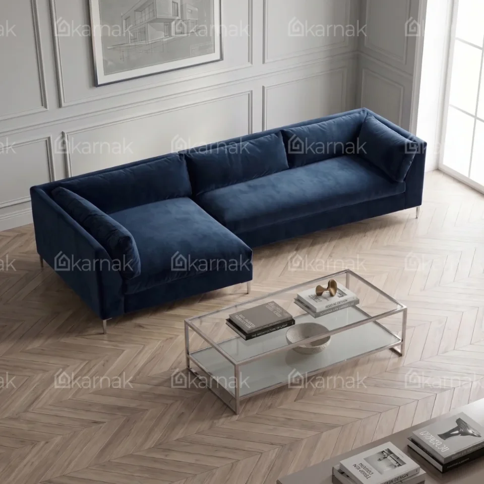Doventra L-Shape Sofa – Blue…