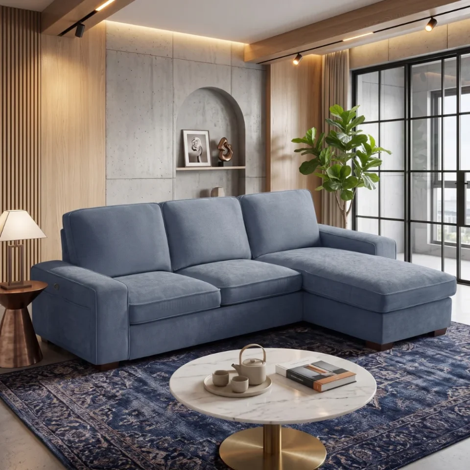 Orvex L-Shape Sofa With Storage – Blue