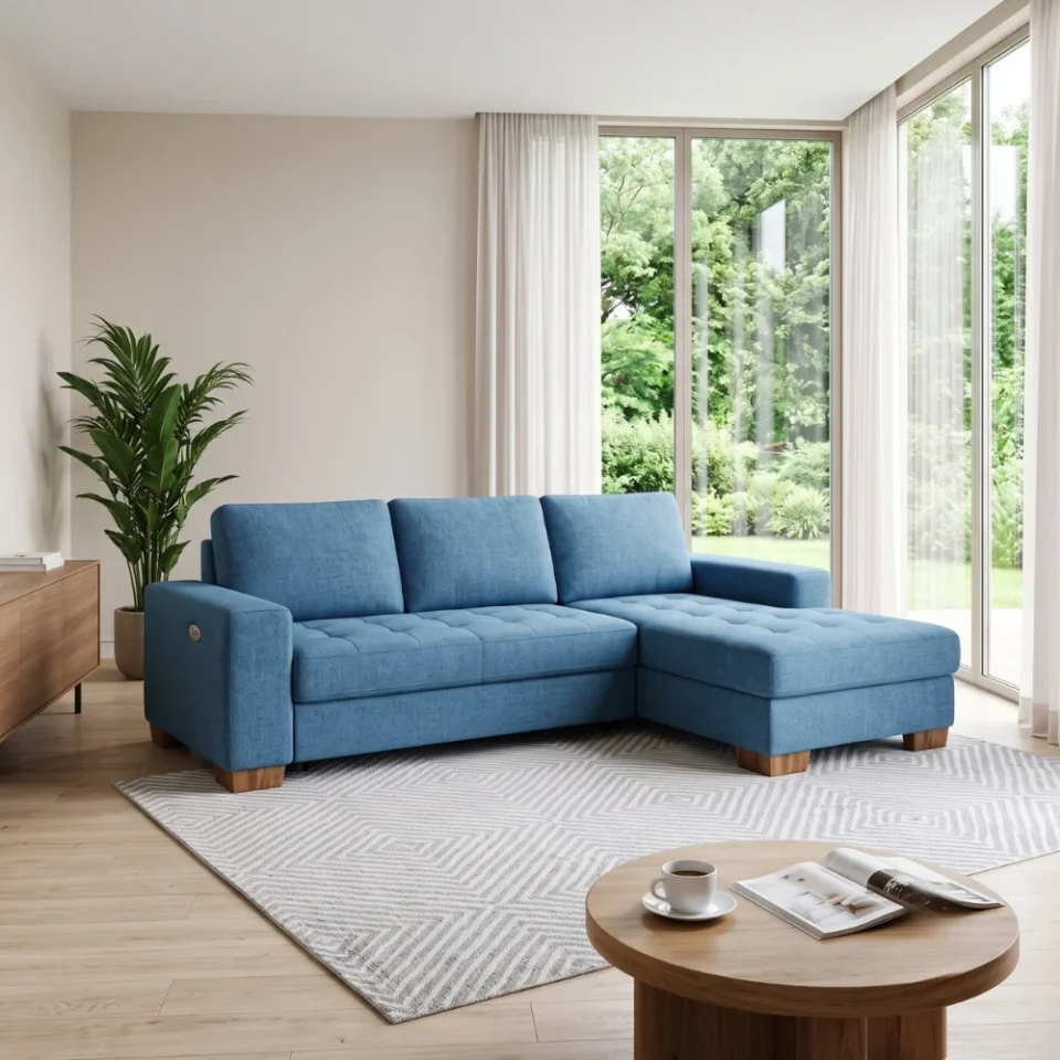 Orvex L-Shape Sofa With Storage – Blue…