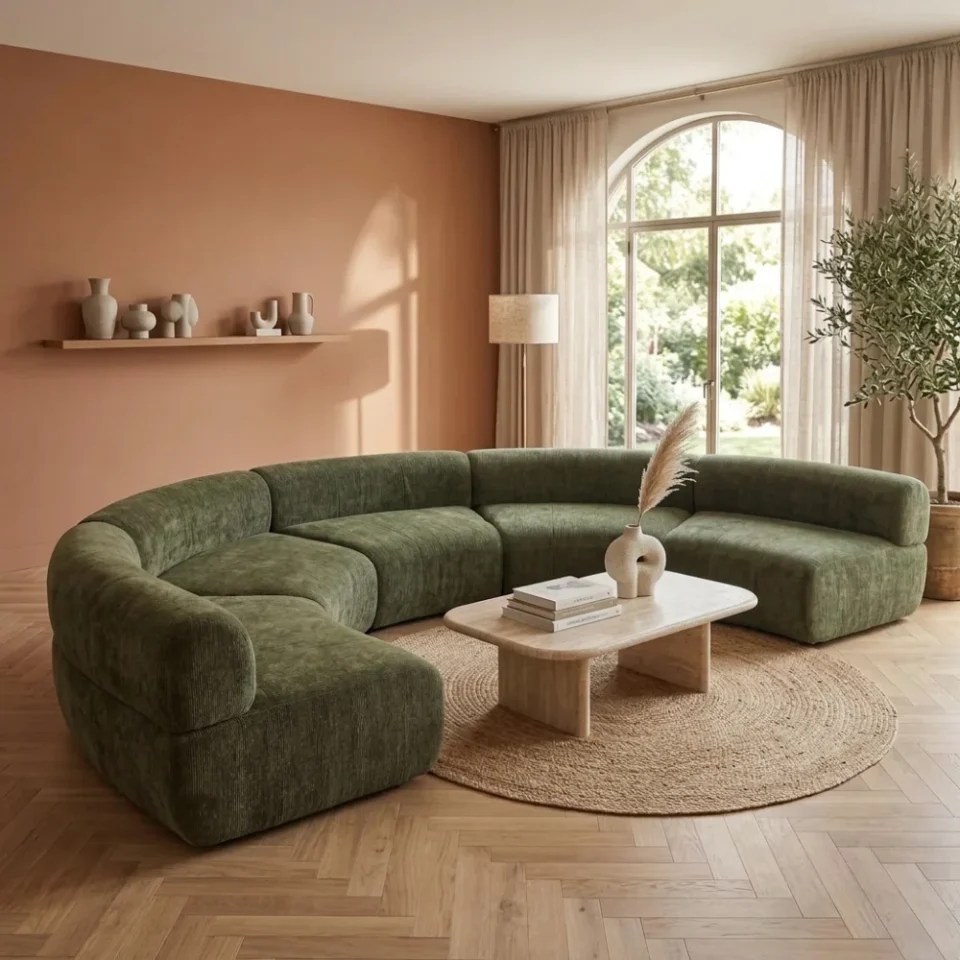 Velnora 5-Seater Curved Sofa – Olive…