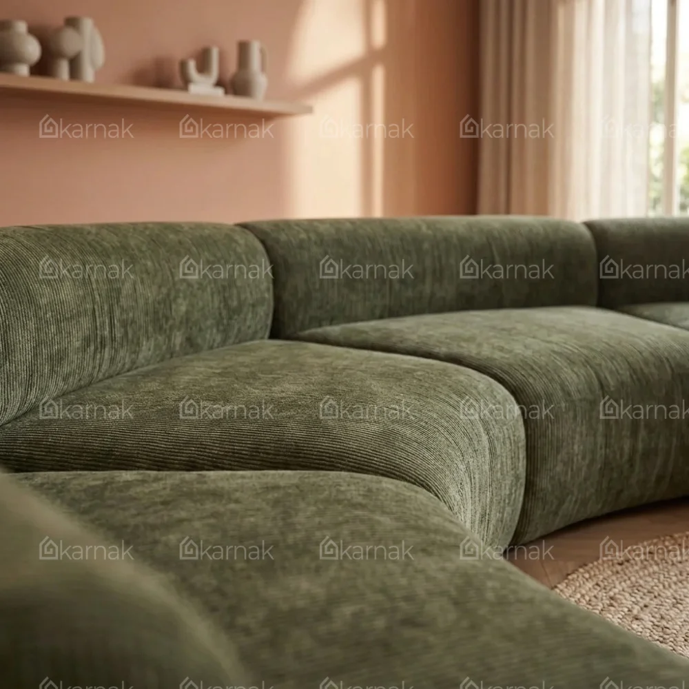 Velnora 5-Seater Curved Sofa – Olive