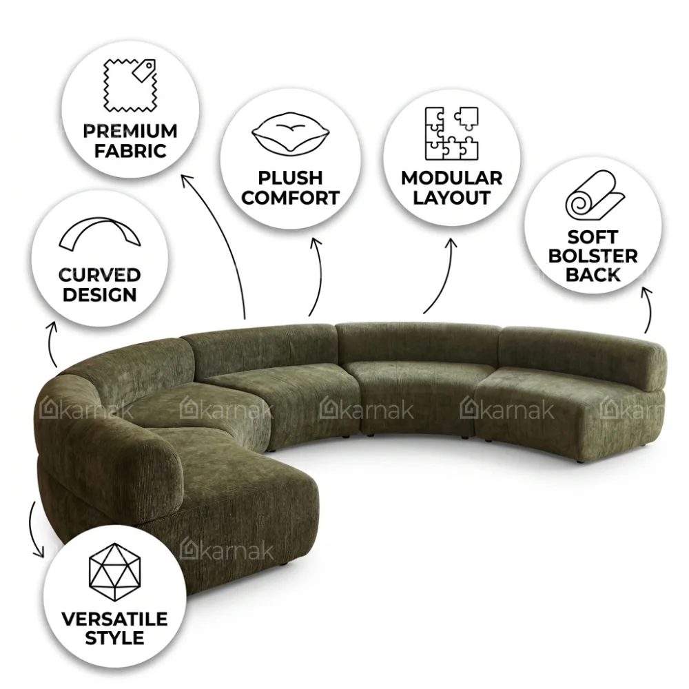 Velnora 5-Seater Curved Sofa – Olive