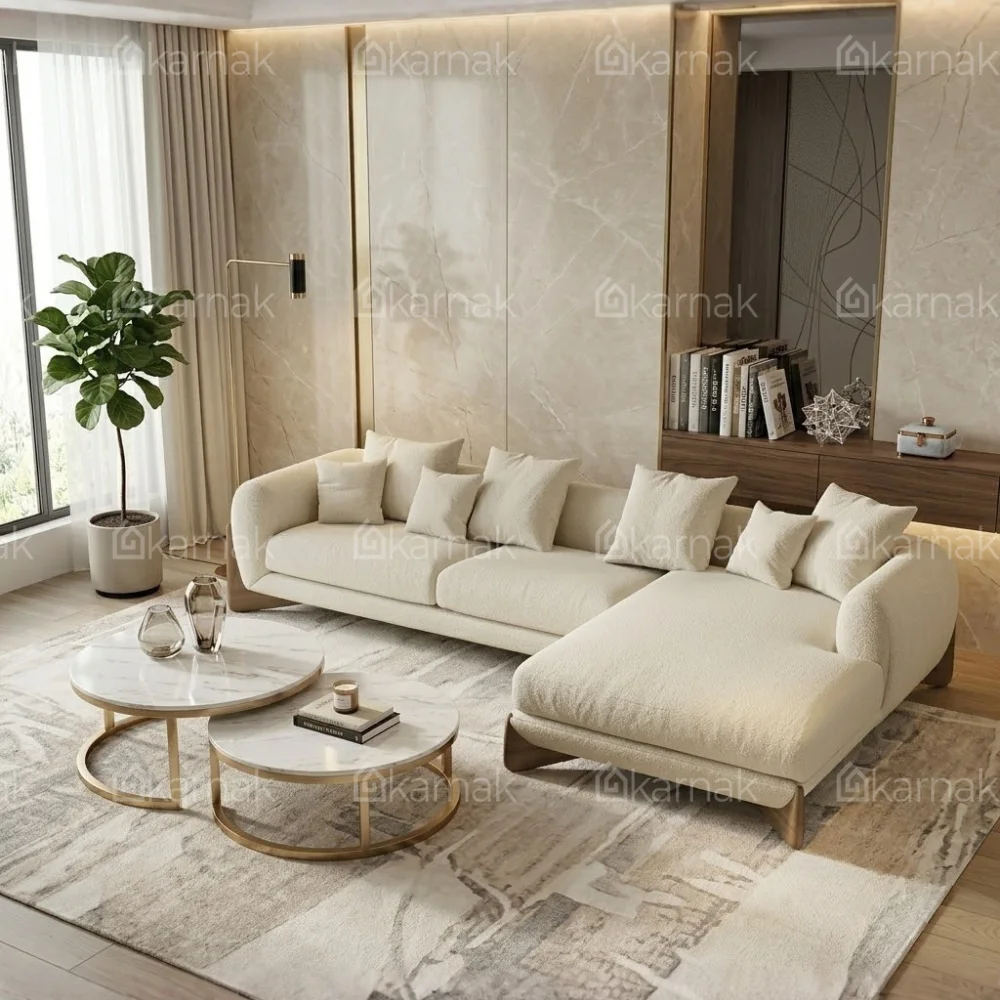 Bouvera L-Shape Boucle Sofa – Beige