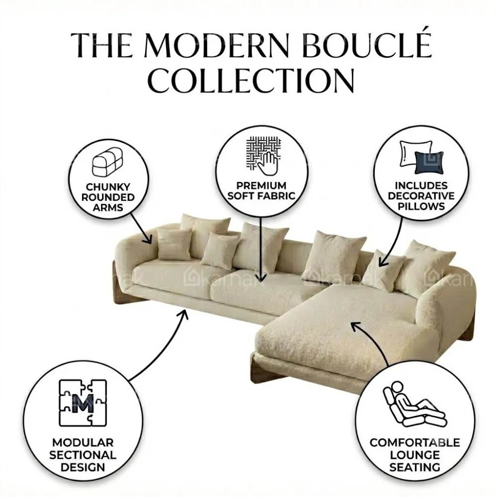 Bouvera L-Shape Boucle Sofa – Beige