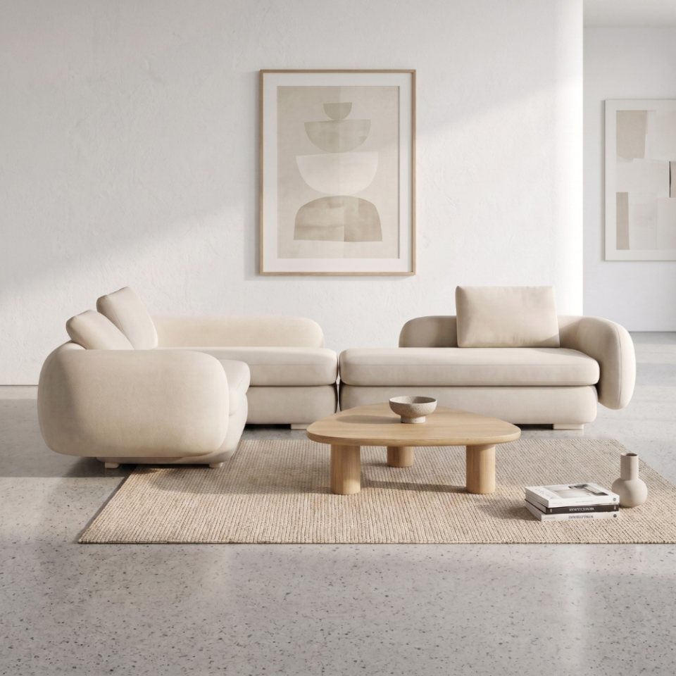 Arvelis L-Shape Sofa – Beige…