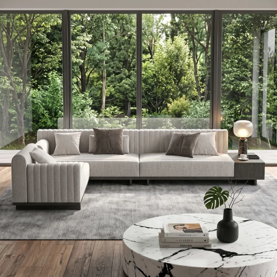 Belevra L-Shaped Sofa – Beige…
