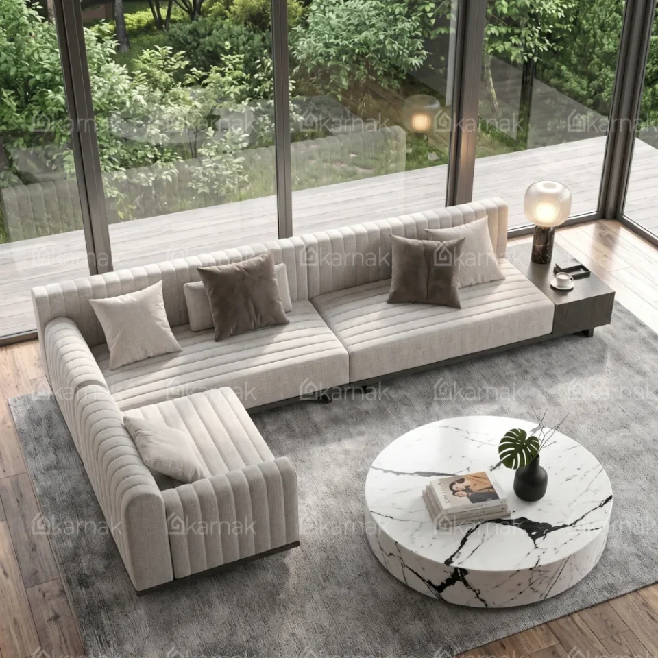 Belevra L-Shaped Sofa – Beige…