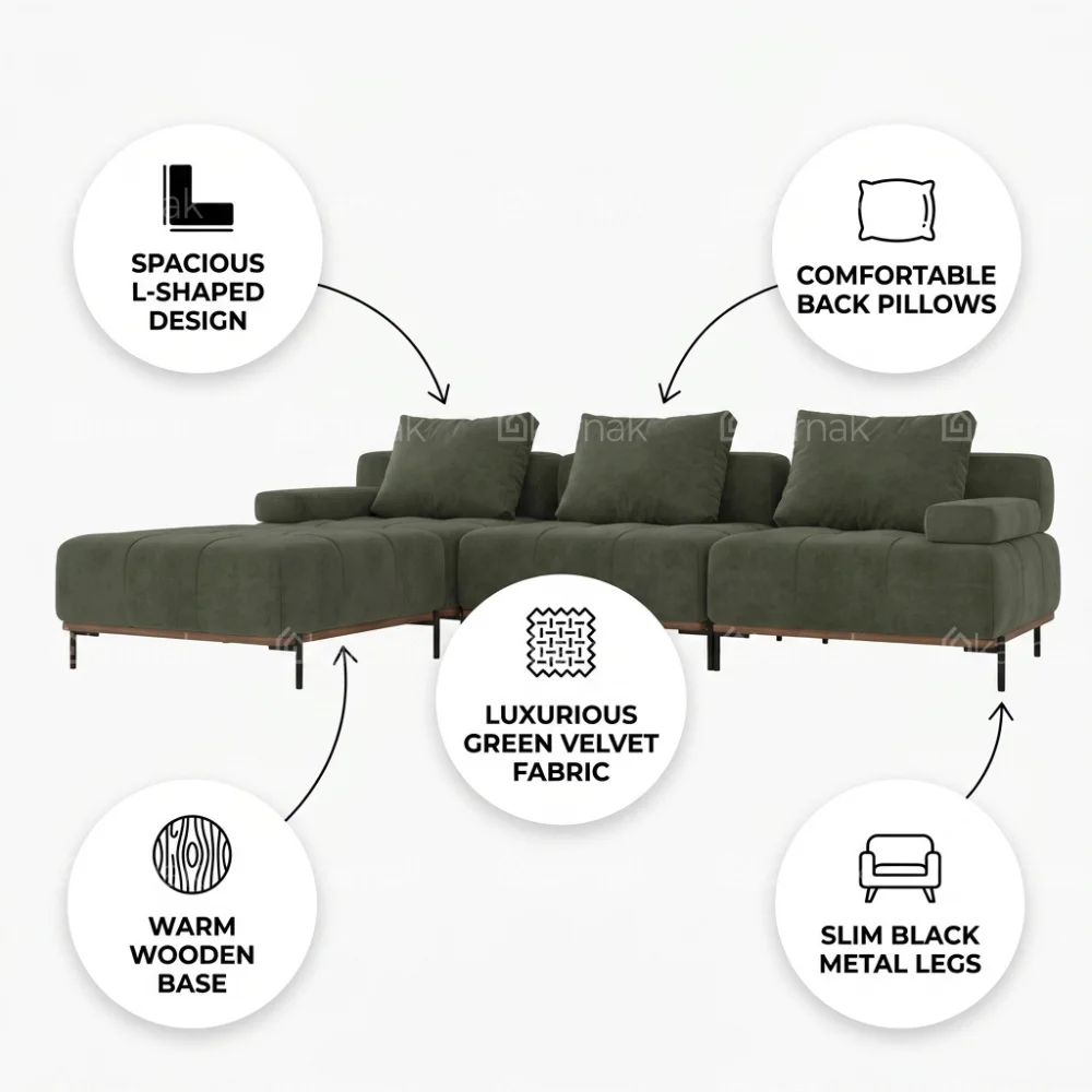 Virenza L-Shape Sofa – Green