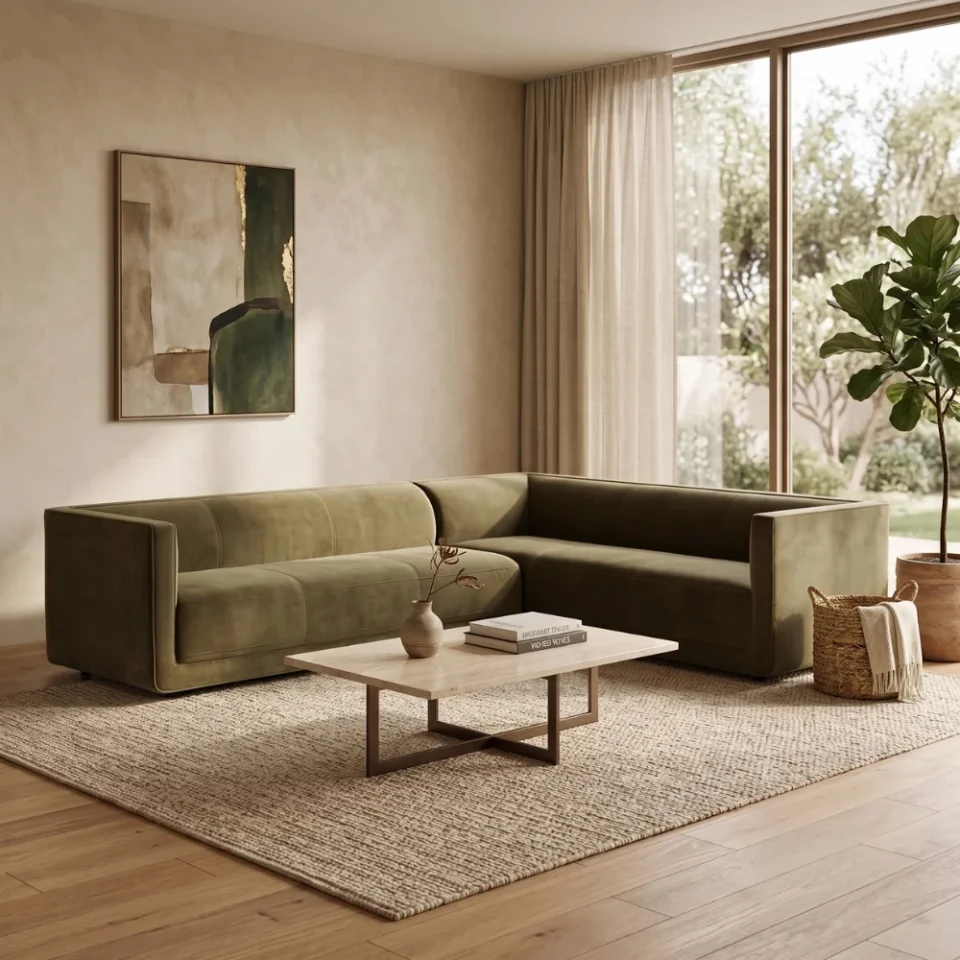 Lunexa 4-Seater Sectional Sofa – Olive…