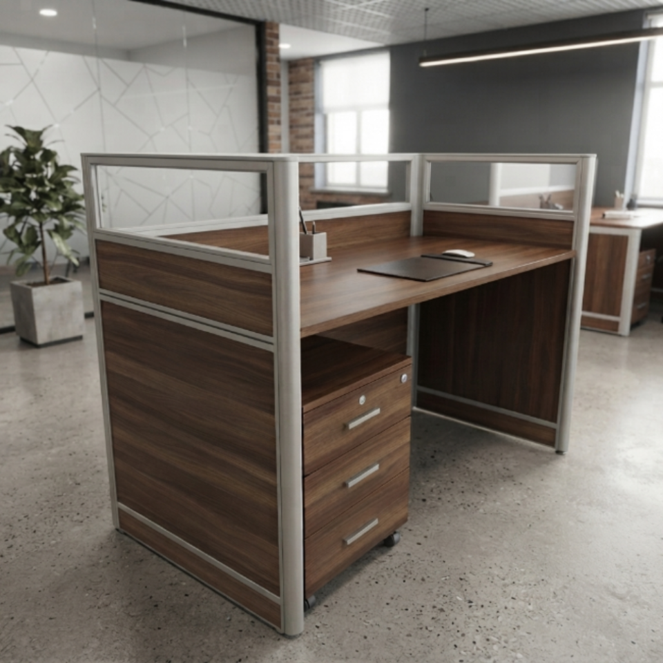 Tiva Single Person Workstation – Coffee + Grey…