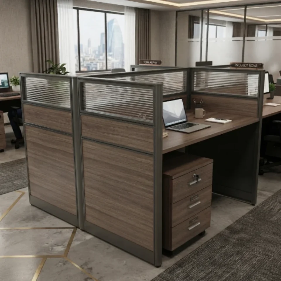Alaska Two Person Workstation – Coffee + Grey…