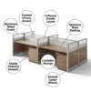 Ashford Four Person Workstation – Oak + Khaki