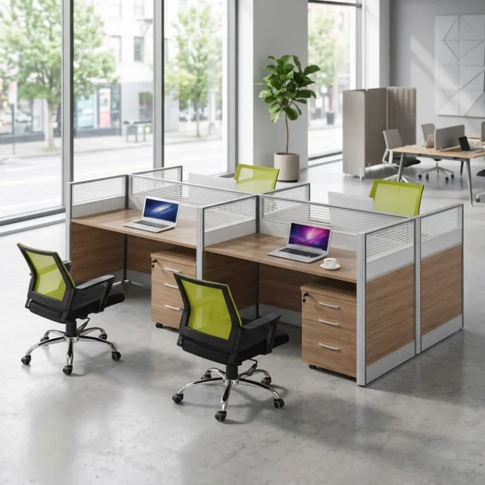 Ashford Four Person Workstation – Oak + Khaki…