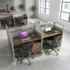 Stepaside Four Person Workstation – Coffee + Grey