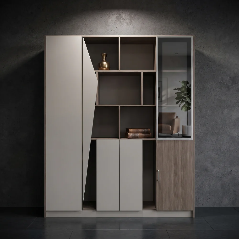 Kallax Four Doors Book Cabinet – Oak + Khaki