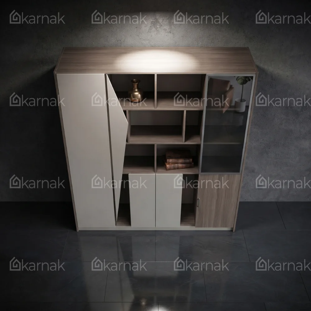 Kallax Four Doors Book Cabinet – Oak + Khaki