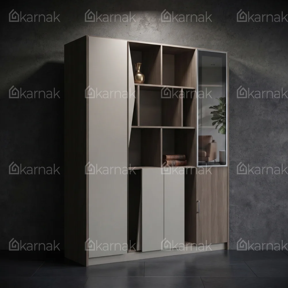 Kallax Four Doors Book Cabinet – Oak + Khaki
