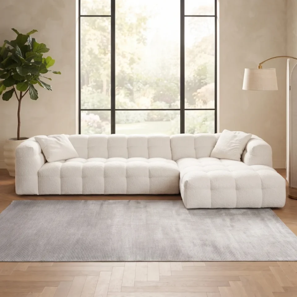 Lasara L-Shape Tufted Sofa – White…