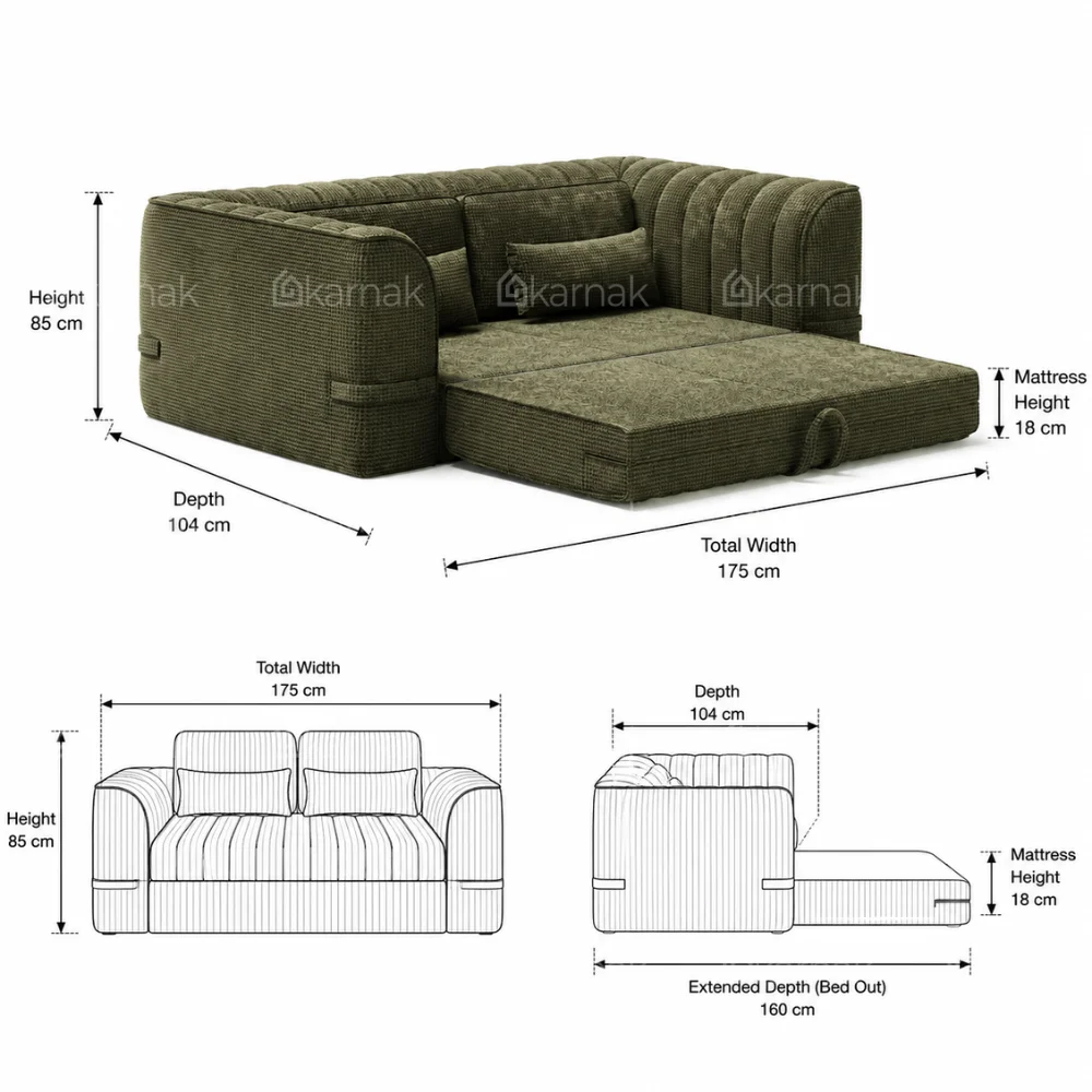 Levrona Sofa Cum Bed – Green