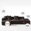 Lurevia L-Shape Sofa 3 Seater Sofa – Dark Brown