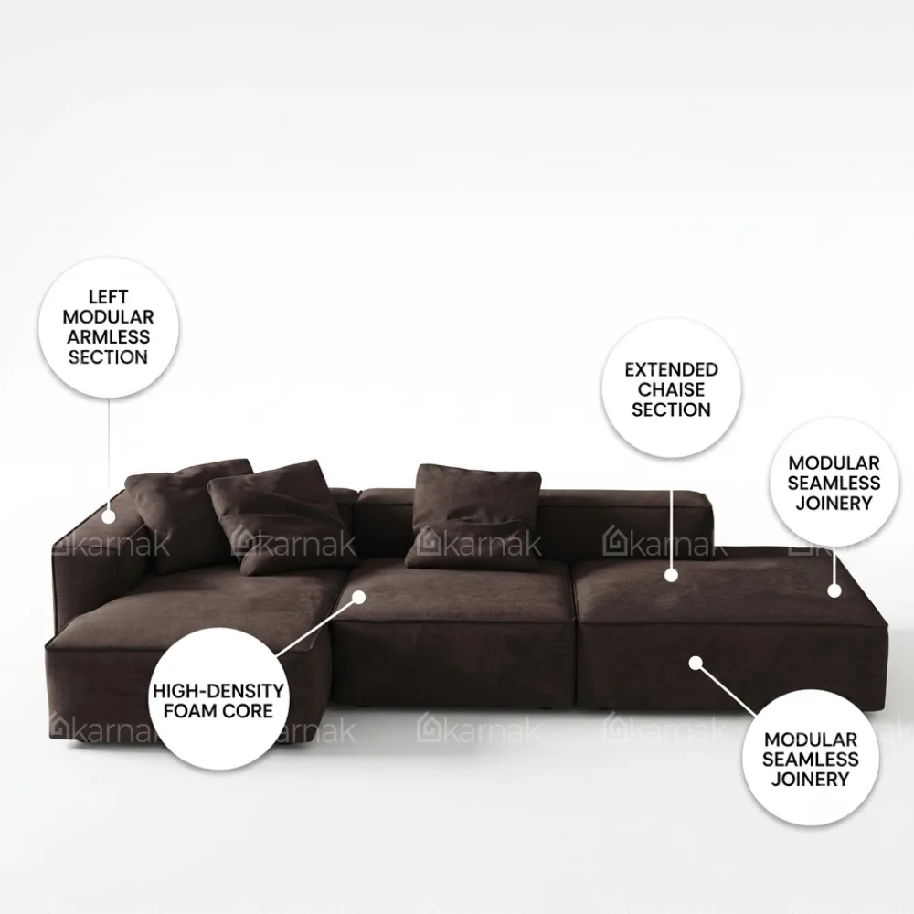 Lurevia L-Shape Sofa 3 Seater Sofa – Dark Brown