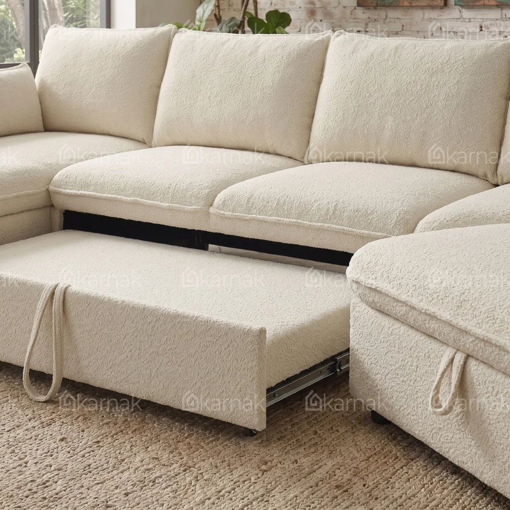 Lurvex L-Shape Sectional Pull-Out Sofa Bed – Cream