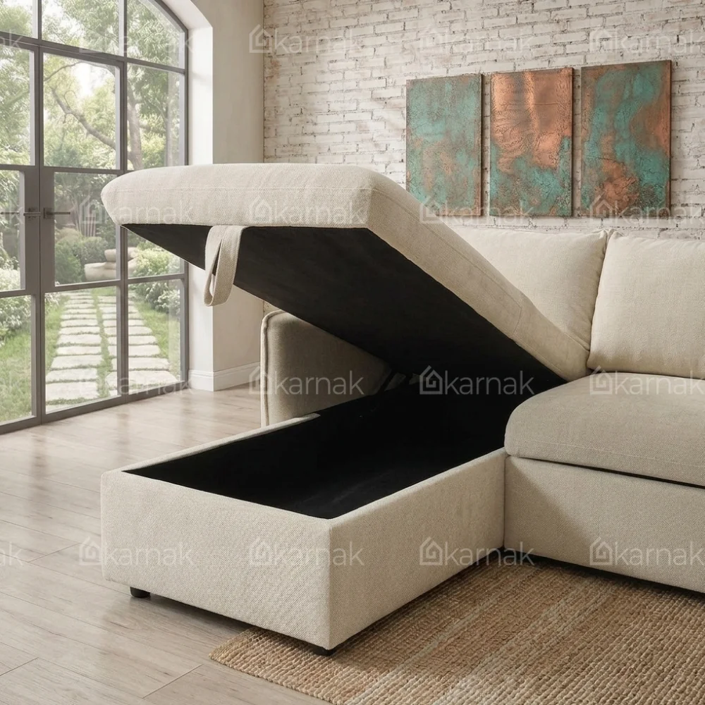 Lurvex L-Shape Sectional Pull-Out Sofa Bed – Cream