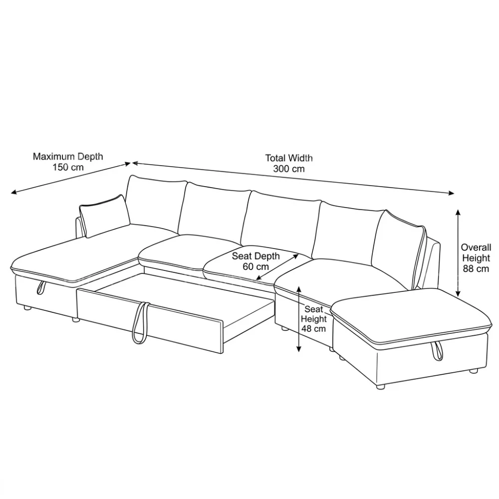 Lurvex L-Shape Sectional Pull-Out Sofa Bed – Cream