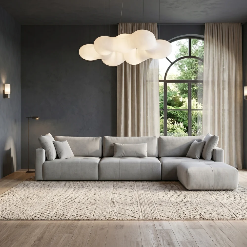 Lurvona L-Shape Sofa + Ottoman – Cream