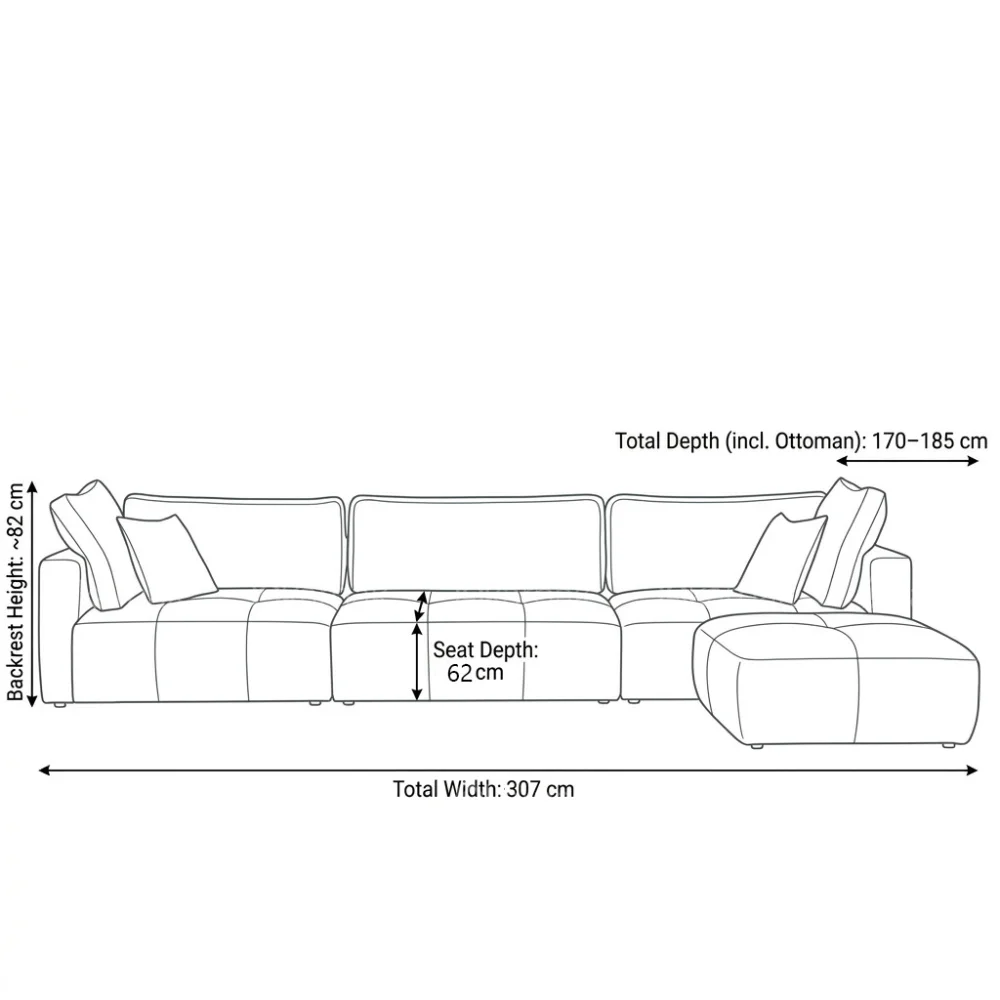 Lurvona L-Shape Sofa + Ottoman – Cream