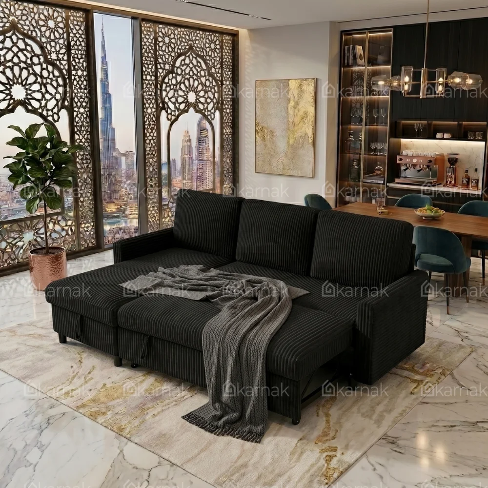 Novent 3-Seater Upholstered Sofa Bed – Black