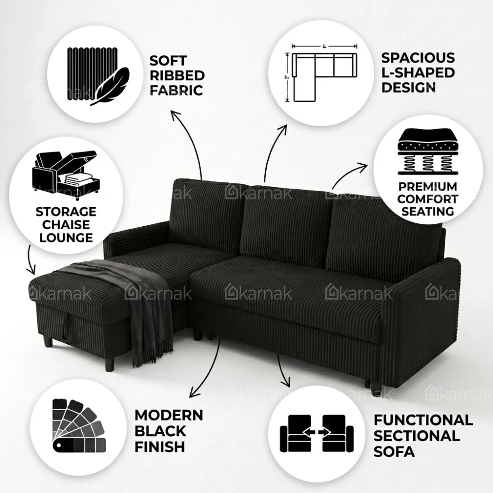 Novent 3-Seater Upholstered Sofa Bed – Black
