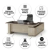 Ramil L Shape Office Desk 1.8 Oak + Khaki